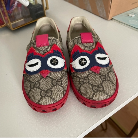 Gucci Red and Signature GG Monogram Sneakers with Owl Design